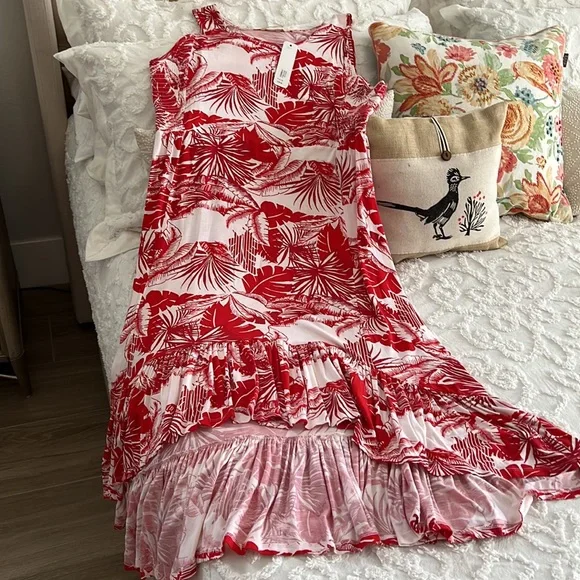 Soft Surroundings Lilo Palm Print
Maxi Dress Women 1X and 2X
Hi Low Hem - Picture 4 of 7